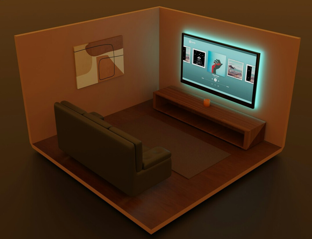 Old television set glowing in a dim living room